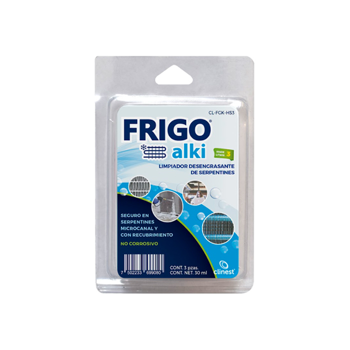 LIMPIADOR HIDROSOLUBLE CONTENEDOR 3 PIEZAS 10 ML DESENGRASANTE ALCALINO FRIGO ALKI EVAPORADOR Y CONDENSADOR CL-FGK-HS-3 CLINEST