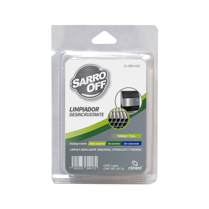 LIMPIADOR HIDROSOLUBLE CONTENEDOR 3 PIEZAS 10 ML DESINCRUSTANTE SARRO-OFF MAQUINA DE HIELO CL-SRO-HS-3 CLINEST