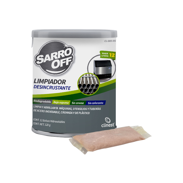 LIMPIADOR HIDROSOLUBLE LATA 12 PIEZAS 10 ML DESINCRUSTANTE SARRO-OFF MAQUINA DE HIELO 0.01 LITROS CL-SRO-HS-12 CLINEST
