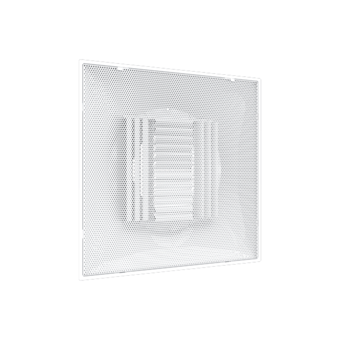 DIFUSOR INYECCION PERFORADO 24" X 24" CUELLO 12" BLANCO ACERO GALVANIZADO ALETAS CURVAS SISTEMA VENTILACION PDM24X24X12 NAMM
