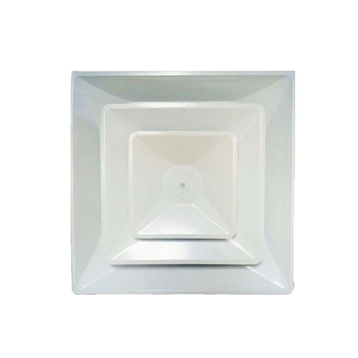 DIFUSOR INYECCION PIRAMIDE 24" X 24" CUELLO 14" BLANCO ACERO 2 DEFLECTORES SISTEMA VENTILACION DTA14 VERMONT
