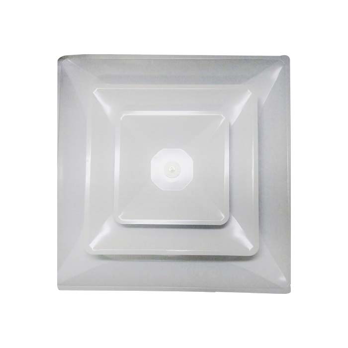 DIFUSOR INYECCION PIRAMIDE 24 X 24 PULGADAS 24" X 24" CUELLO 16" BLANCO ACERO  2 DEFLECTORES SISTEMA VENTILACION DMSE24X24X16