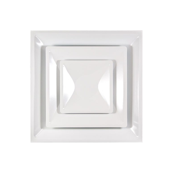 DIFUSOR INYECCION PIRAMIDE 24" X 24" CUELLO 18" BLANCO ACERO GALVANIZADO 2 DEFLECTORES SISTEMA VENTILACION DMSE24X24X18 NAMM