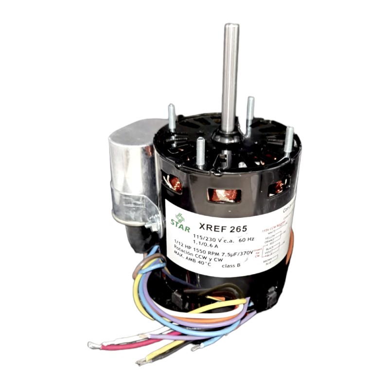 MOTOR 1/12 HP 115/230 V 1F 1550 RPM CW/CCW 3.3 40°C 5/16 X 3 PULGADAS BUJE ABIERTO REFRIGERACION XREF265 XREF265 STAR