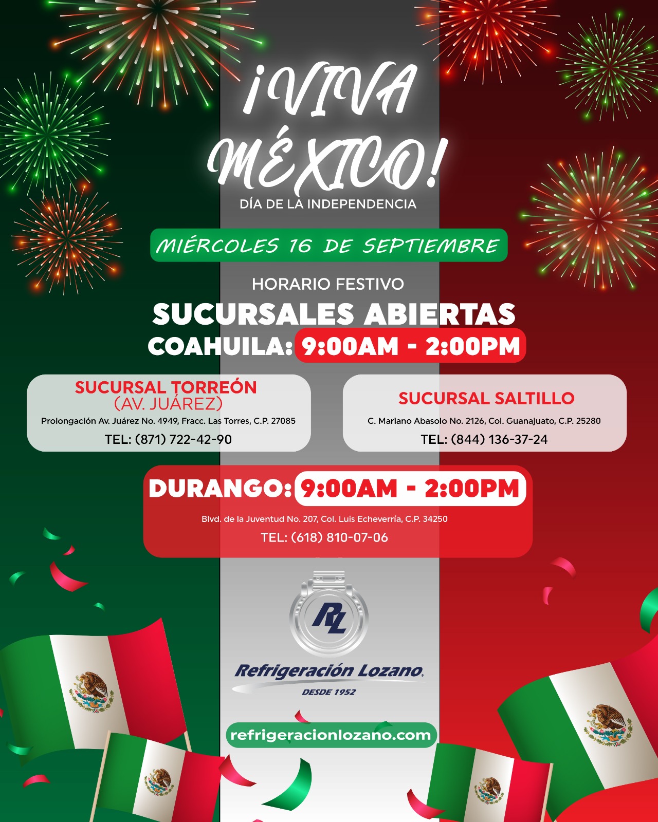 Horario Festivo Coahuila y Durango